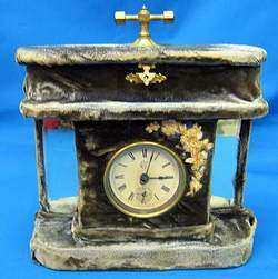 1800s velvet vanity box / case perfume mirrors & clock  