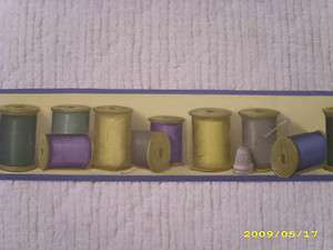   (30ft) yellow country spools of thread sewing room wallpaper border