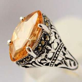 Marcasite and Peach Citrine Sterling Silver Ring sz 7  