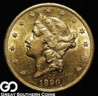1890 S $20 GOLD Liberty Double Eagle CHOICE AU++ ** LUSTROUS  