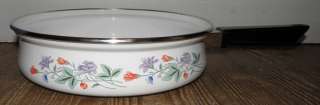   WHITE WITH FLOWERS PORCELAIN ENAMEL FRY (FRYING) / COOKWARE PAN  
