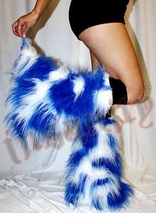 BLUE & WHITE CAMO FLUFFY BOOT COVERS FLUFFIES LEGWARMERS NEON UV RAVE 