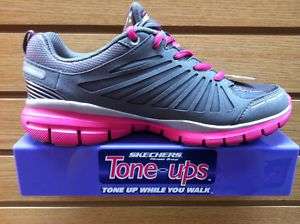 Skechers Women Tone Ups Run/Walk Grey/Pink Sneakers  