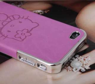 Cute Rose Purple Hello Kitty Chrome Leather Hard Skin Case Cover F 