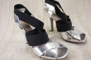Prada Criss Cross Elastic Silver ankle strappy Sandals 41.5 11.5 New 