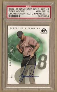 TIGER WOODS 02 SP COURSE CHAMP AUTO #4/8 GREEN PSA 10 *  