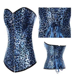 Sexy Blue Floral Corset Lace up Satin Boned Bustier New  