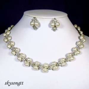 Swarovski Crystal Bead Silver Choker Necklace SetS1553S  