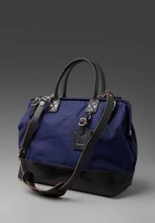 BILLYKIRK Medium Carryall in Navy Waxed Cotton/Black Leather at 