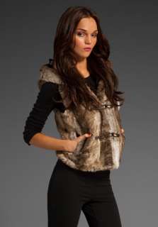JUICY COUTURE Rex Rabbit Faux Fur Hooded Toggle Vest in Sable at 