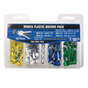Crown Bolt #4 6, #8 10, #10 12 & #12 16 Ribbed Plastic Anchor Pack 