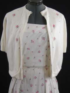 Adorable Vintage 50s Rosebud Cotton Sun Dress & Matching Cardigan 