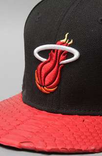 Menaud Sportswear The Miami Heat Snakeskin Snapback Hat in Black Red 