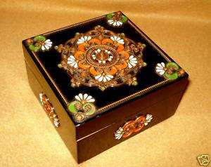 Vintage Russian Wood and Filigree Jewelry Trinket Box  