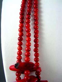MASSIVE FASHIONISTA Sterling BRANCH CORAL Bead Necklace  