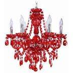    Concerto 6 Light Hanging Red and Chrome Chandelier Light 
