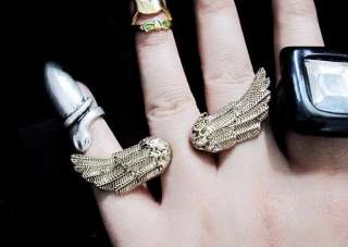 Brand New Cool Ancient Silver Angel Wing Punk Style Abroach Ring r439 