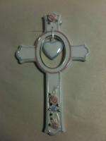Pretty Porcelain Cross/Crucifix Wall Hanger with Heart  