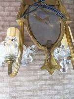 Pair Vintage Brass & Crystal Prism Wall Sconces Shabby Chic  