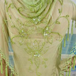 Beaded and Sequined Shawl in White, Black, Pink, Lime, and Champagne 