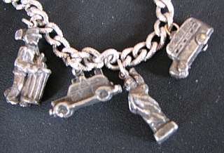 VINTAGE 30s 7 OLD CHARMS placed on CHAIN BRACELET RARE  