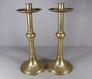 Pair of Antique Brass European Candlestick Holders  