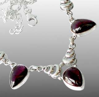 RED GARNET PEAR OVAL 925 STERLING SILVER ARTISAN NECKLACE 16 17 4/8 
