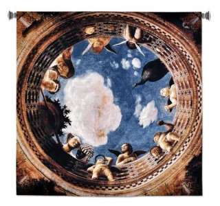 cherubic heraldic design by Andrea Mantegna of putti looking down in 