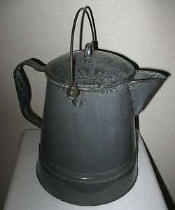 Large Graniteware Gray ~ Grey Enamel Coffee Pot Vintage  