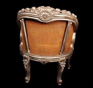 Antique French Rococo Style Rattan Silk Arm Chair High End Home Decor 