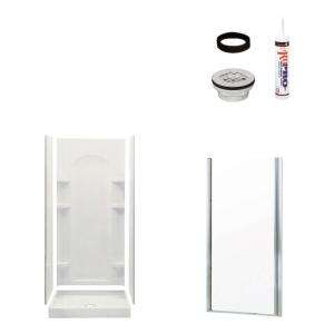   36 in. x34 in. x 75 3/4 in. Curve Shower Kit in White with Chrome Trim