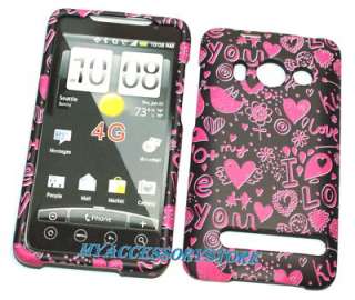 1st GEN Sprint HTC Evo 4G 1 Pink Hearts Rubberized Snap On Hard Phone 