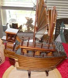 Large Vintage Wood Chinese Junk Fishing Boat  