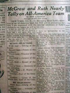 1927 newspaper NY YANKEES vs PITTSBURG PIRATES in WORLD SERIES 