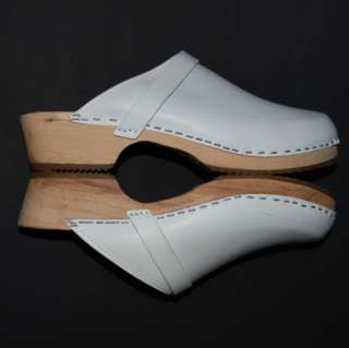 Holzclogs Clogs 41 Leder weiss Sandale Schuhe Vintage  