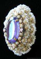 Antique Victorian 3 D Seed Pearl Pin Brooch w Intaglio  