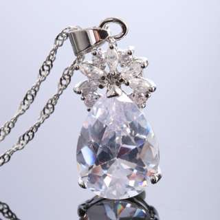 SALE Fashion Jewelry Pear Cut White Fine Clear Topaz Pendant Necklace 