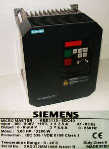 Siemens Micromaster 6SE3115 8DC40 6SE3 115 8DC40  