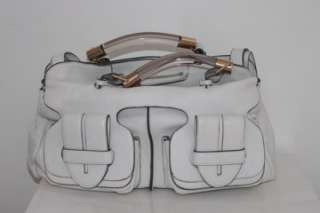 Authentic CHLOE White Leather Glass Handles Satchel Bag  