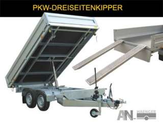 PKW Dreiseiten Kipper, mit Alu Auffahrrampen 1000 kg  