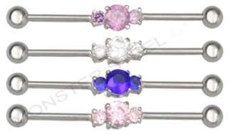 LOT 4 Triple Gem Solitaire Industrial Barbell Jeweled  