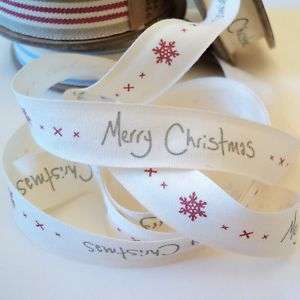 3m roll EAST OF INDIA ♥ MERRY CHRISTMAS CREAM RIBBON  