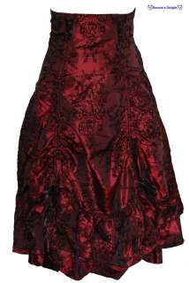   spin doctor wine red myrtel skirt which is covered in a black brocade