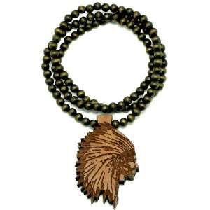 Chief Pendant Piece All Wood Style Necklace Brown Jewelry