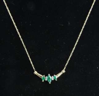 Estate Vintage 14K Gold Natural Emerald Diamond Chevron Pendant Chain 