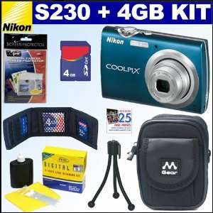  Nikon Coolpix S230 10MP Digital Camera Night Blue + 4GB 