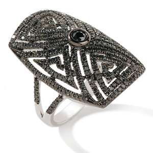 29ct Black Diamond Sterling Silver Art Deco Ring 