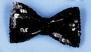 Shiny, black bow tie covered with sparkling sequins & elastic strap