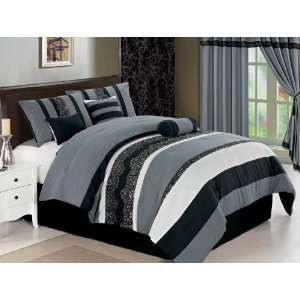 PC Modern BLACK GRAY WHITE PATCHWORK Comforter Set / BED IN A BAG 