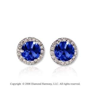  14k White Gold 1 Carat Blue Sapphire Diamond Stud Earrings 